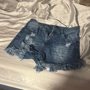 Denim Frayed Hem Women Shorts